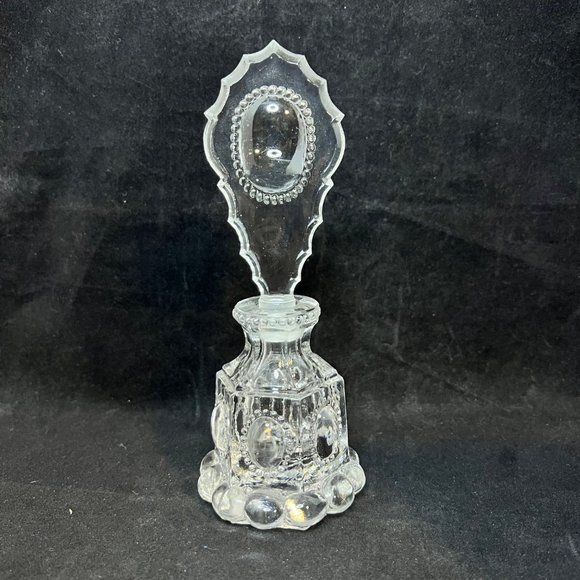 Vintage L E Smith Glass Co Beaded Medallion Perfume Bottle With Stopper - Picture 2 of 10